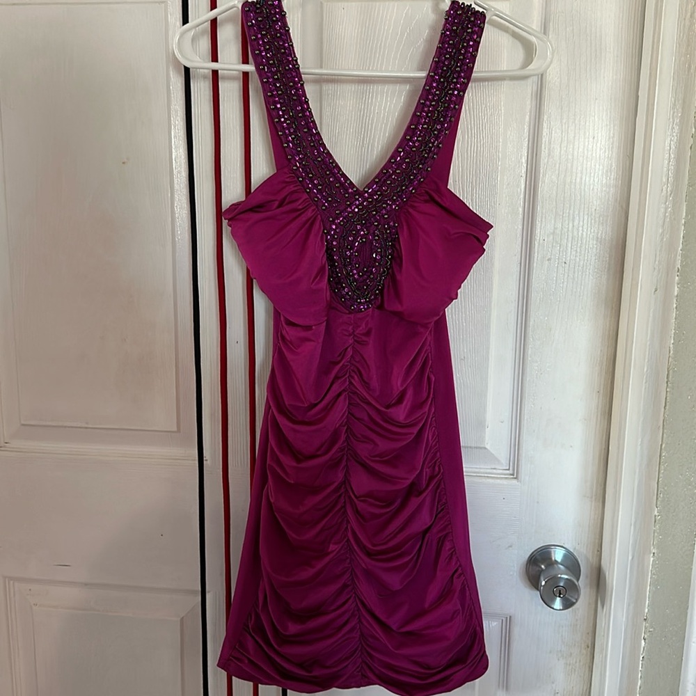 Purple mini dress with beading on top, only worn twice. Size Small